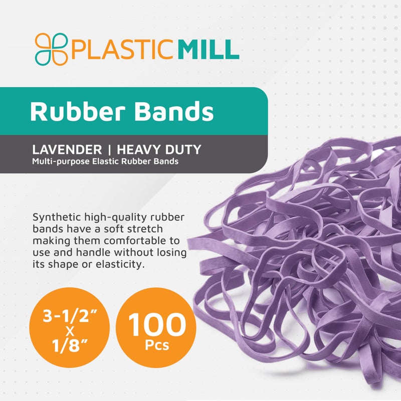 PlasticMill Lavender Rubber Bands Size 33 (3 1/2" x 1/8") - #33 Colored Rubber Bands Office Supplies - Strong, Elastic Bands for Crafts, Balloon Garland, Cash, File Folders (100-Pack) - Image 2
